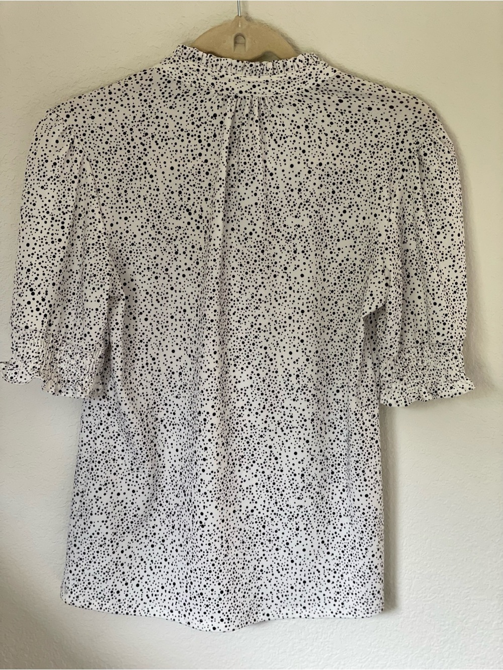 Adrianna Papell White Blouse with Black Dot Print and Tie Neck, Size Small - Picture 2 of 2